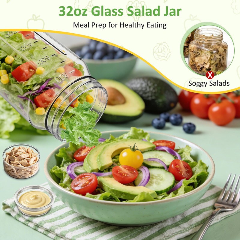 SURETIVIAN 4 Pack Glass Salad Mason Jars with Lids for
