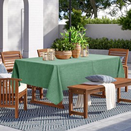 LUSHVIDA Outdoor Tablecloth with Umbrella Hole - Patio Table Cloth Zippered Rectangle 60x84 Inch, Sage Green Faux Linen Table Cover Water Resistant for Picnic Outside