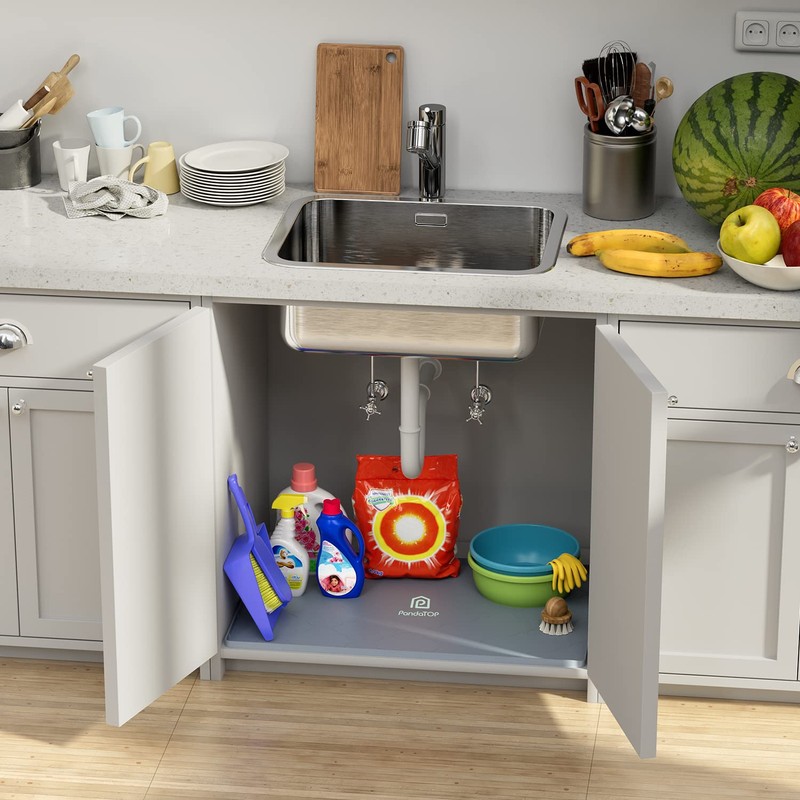 Under Sink Mat, 25" x 22" Silicone Kitchen Cabinet Tray,