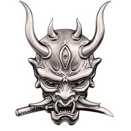 Samurai Car Sticker, Japanese Hannya mask Decal, Ghost Fangs Warrior, Devil Death Skull |Gun Color| Vinyl 4 X 3.2 in Wide for Cars, Trucks, Motorcycles, Boats, Laptops, Tablets & Skateboard SS&Ds-1313