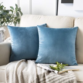 Phantoscope Velvet Throw Pillow Covers, Set of 2, Simple Cushion Covers, Solid Colors, Pleasant Texture, Velour, Blue, 17.7 x 17.7 inches (45 x 45 cm)
