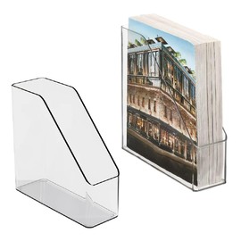siawadeky Transparent File Box, Set of 2, A4 Size Compatible, File Stand, Vertical Storage, Acrylic, Document Case, Never Fall, File Holder, Desktop Storage Box, Tabletop, Bookshelf, Office,