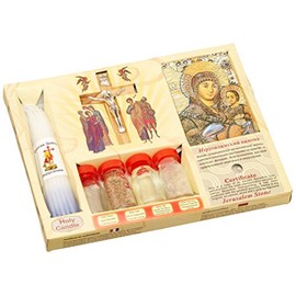 ChristianityWorld 7 in 1 Holy Land Mega Set Holy Water Soil Oil Incense, Crucifix Cross, Candles and Ancient Byzantine Icon