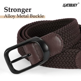 LEACOOLKEY 2 Pack Stretch Belts for Men Elastic Woven Braided Belt 1 3/8 Casual Golf Belt for Jeans Pants Black+Coffee