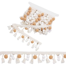 PH PandaHall 2.7m Pom Poms Balls Fringe Trim 6-6.5cm Wide Boho Tassel Lace Ribbon Vintage Tassel Fringe Trim for DIY Clothes Craft Home Party Decoration Curtain Pillow Lamp