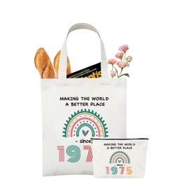 50th Birthday Gifts for Women, Bag Sets Women with Makeup Bag&Canvas Tote Bag, Simple and Elegant Gift Bags for Mum, Sister, Coworker, Nun, Wife, Friend (2 PCs)