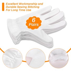Selizo 6 Pairs 100% White Cotton Gloves for Eczema, Moisturizing Gloves for Dry Hands Overnight Women, Moisture Sleeping Spa Lotion Hand Cream Gloves for Eczema Dry Cracked Hands Sensitive Skin