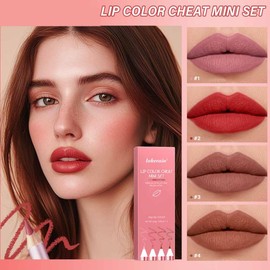 4Pcs Lip Liner Pencil Set,Waterproof and Long Lasting Pigmented Longwear Dark Brown Nude Red Purple Mini Lip Liner for Women