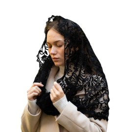 Maria Veils Catholic Mantilla Mass Infinity Veil Church Lace Veil Spanish Chapel Church Veil Women Cathedral Mass Infinity (Black)