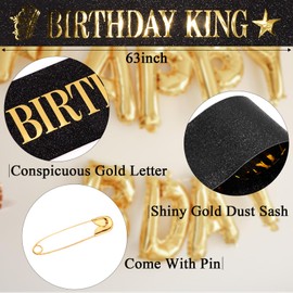 Birthday Sash for Men, Hapdoo Happy Birthday Sash Black Birhday King Boy Sash with Gold Foil Letter, Birthday Decorations for Men Birthday Party Supplies