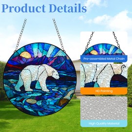 Stained Glass Suncatcher Polar Bear and River Handmade Window Hangings Colored Glass Suncatcher Crafts Kits for Indoor Garden Christmas Decoration 16x16cm-2