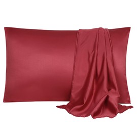 uxcell 2 Pack Silk Satin Pillowcase for Hair and Skin, Cool, Silky, Soft Breathable Pillow Cases Standard Size 20x26 Inch Sateen Pillowcase Burgundy with Envelope Closure