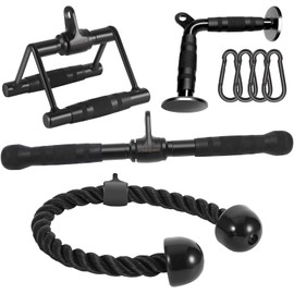Cable Attachments for Home Gym, Made of Heavy Duty Solid Steel, LAT Pulldown Attachment, Weight Machine Accessories, Straight Pull Down Bar, Tricep Rope, Exercise & Double D Handle