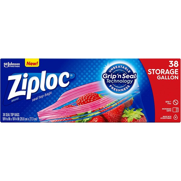 Ziploc Storage Bags with New Grip 'n Seal Technology, For Food, Sandwich, Organization and More, Gallon, 38 Count