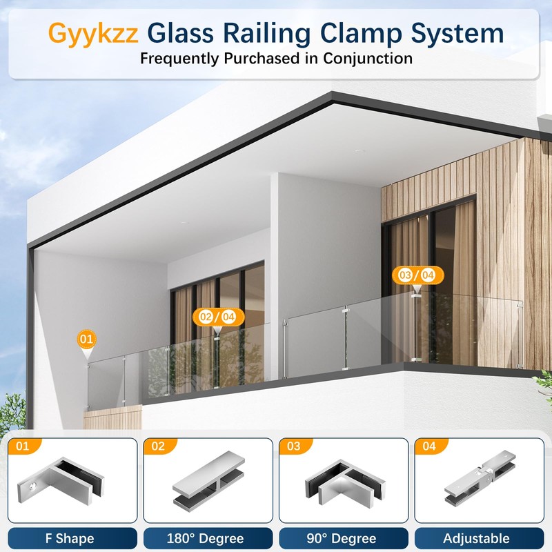 Gyykzz Railing Glass to Glass Clamp, 180 Degree Stainless Steel