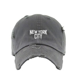 New York City Dad Vintage Baseball Cap Embroidered Cotton Adjustable Distressed Dad Hat Dark Grey