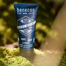 Benecos Organic Cosmetics 3-in-1 Shower Gel for Body, (Beard) Hair and Face - Vegan - 200 ml