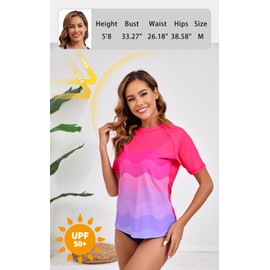 Halcurt UV Shirt Women's Short-Sleeved Rash Guard UPF 50+ Swimming Shirt Quick-Drying Swimming Shirt S-XXL, Pink wavy