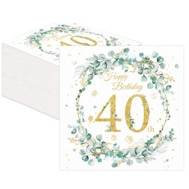 Pack of 80 Napkins 40th Birthday, 40 Happy Birthday Napkins, Sage Green Napkins, for Men, Women, Girls, Birthday Party Decoration