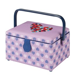 Sewing Online Medium Sewing Box,Purple Fabric with an Embroidered Button Heart Lid | 26 x 18 x 15cm | Storage & Organiser Basket with Compartments for Sewing Supplies/Accessories - GA1113M