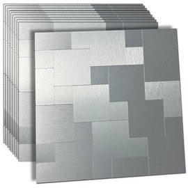 weimeisc 10-Sheet Peel and Stick Backsplash Tile, Self-Adhesive Aluminum 3D Wall Panels, Wall Sticker Metal Mosaic for Kitchen, Living Room, Bedroom (Brushed Silver)