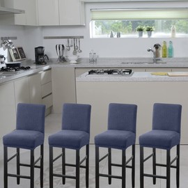 HFCNMY Bar Stool Covers,2 Pack Stretch Bar Stool Covers with Backs Jacquard Bar Stool Chair Covers Barstool Covers Slipcovers with Back Pub Counter Stool Chair Covers with Elastic Bands Blue
