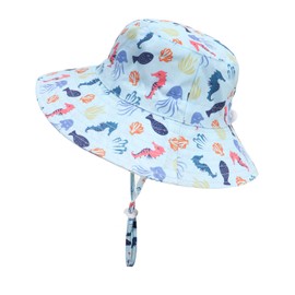Ptduabenlu Baby Sun Hat Toddler UPF 50+ Summer Sun Protection Cap Infant Beach Wide Brim Bucket Hat for 6-24 Months Kids Boys Girls