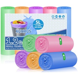 XUXRUS 5L Small Trash Bags-1.2 Gallon Bathroom Trash Bags 5 Liter Wastebasket Liners for Home,Office,Colorful,200 Counts Fit 5-8L Bins