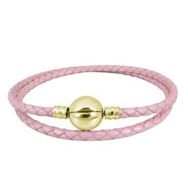 JMQJewelry Wife Husband Pink Jewelry Columbus Day Leather Gold Plated Charm Braided Double Charm Bead for Bracelets Women Men 18cm 7.1inches