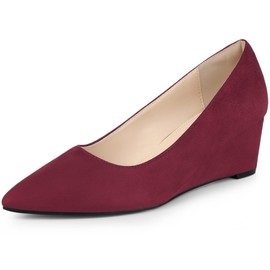 Allegra K Women's Pointy Toe Slip on Wedges Heels Burgundy Pumps 7 M US