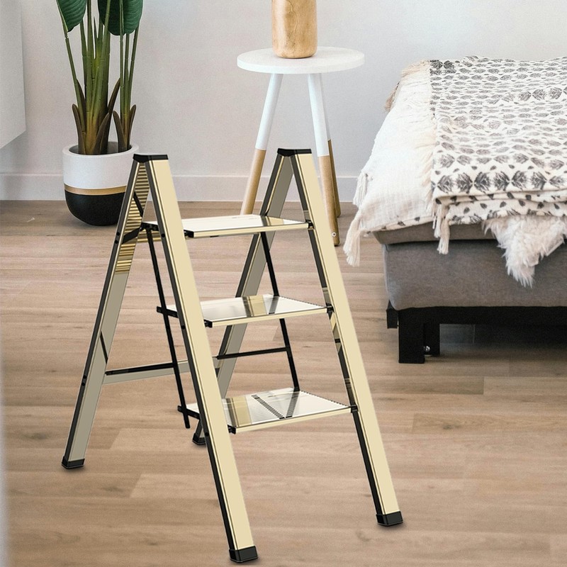 3 Step Lightweight Folding Ladder for Home, 330lbs Aluminum Step