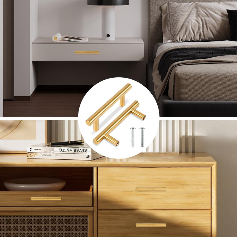 TRIXES 20PK Gold Cabinet Handles Gold Stainless Steel T Bar