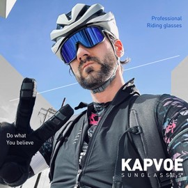 KAPVOE Polarized Cycling Glasses with 3 Interchangeable Lenses TR90 Sports Sunglasses Women Men