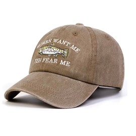 Vintage Cap Women Want Me Fish Fear Me - Beige - Adjustable Fishing Baseball Cap
