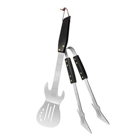 PEPKICN Rock Guitar Style Heavy Duty Stainless Steel 2-Piece Barbecue Tool Set - Spatula & Tongs with Wooden Handle