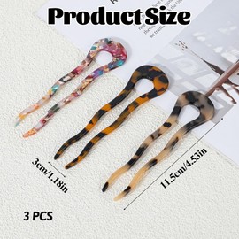 3 Pcs Twist Hair Pin U Shaped Hair Fork Leopard Print Hair Pins Classic French Hair Pin French Pin Hair Fork Hair Pins for Buns French Pins for Fine Hair Acetate Tortoiseshell French Hair Pin