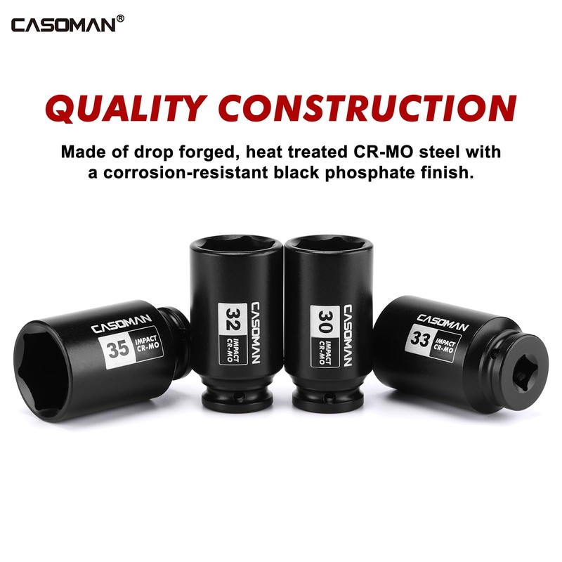 CASOMAN 1/2” Drive Deep Big Impact Socket Set, 13-Piece Large