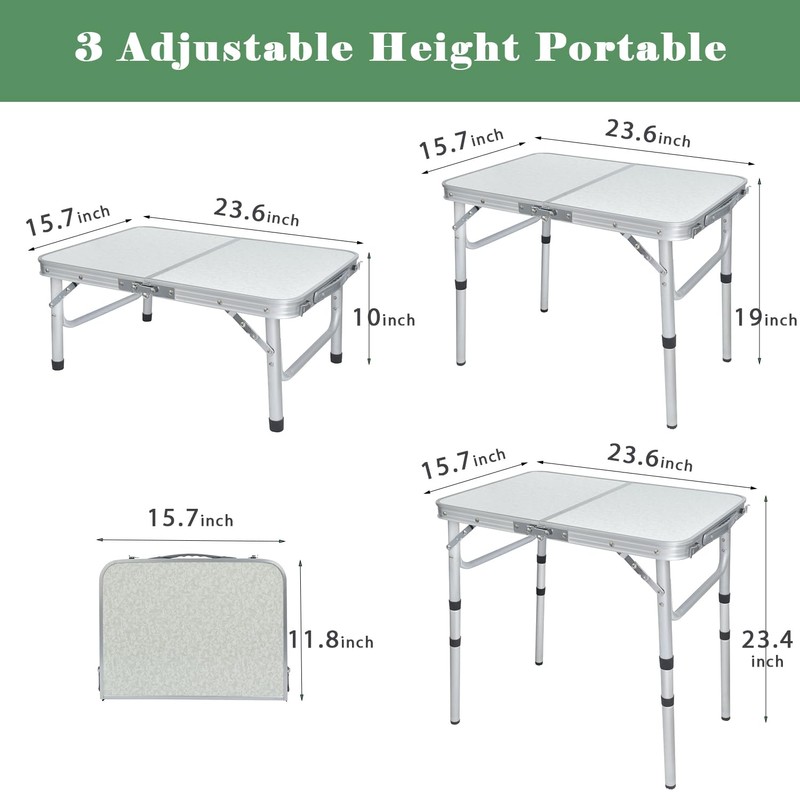 Small Folding Camping Table 2ft, Portable Pinic Table Adjustable Height