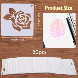 KRUCE 60 Pieces Stencils for Painting, Reusable Stencils, Painting Templates for DIY Scrapbooks, Painting on Wood, Wall, Home Decoration (Blooming Plants)