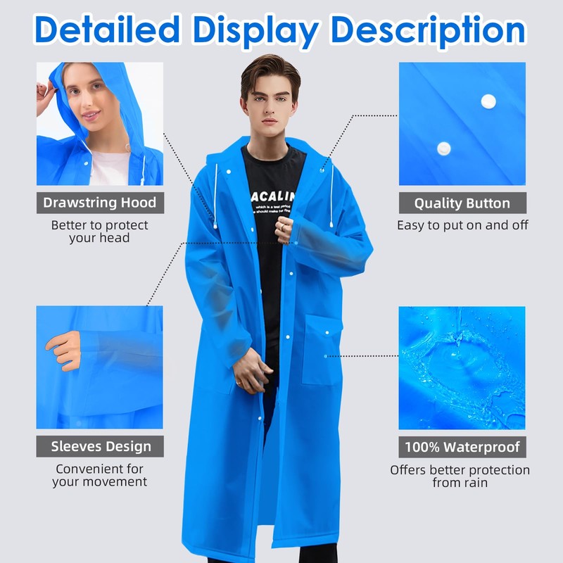Trenovo Rain Ponchos for Adults Reusable, Rain Coat for Women