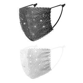 Hsthe Sea 2pieces Glitter Mesh Mask Sparkly Diamond Masquerade Will Be On Nightclub Mask Halloween Elf Costume Accessories Carnival Women And Girls Jewelry (Black. White)
