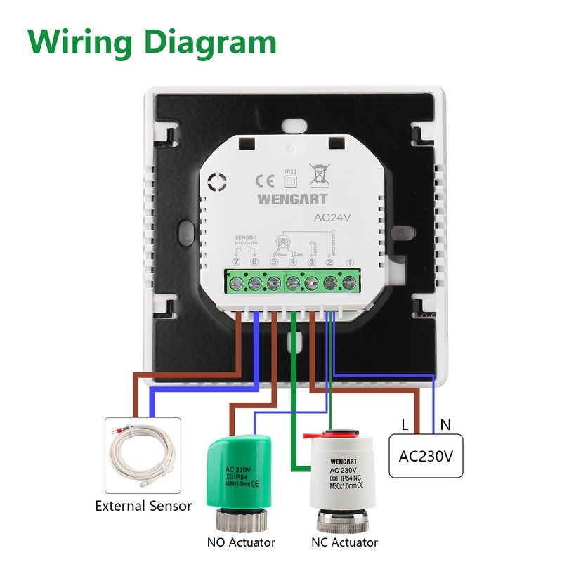 Wengart 24V Digital Thermostat WG538,Indoor Thermostatic Control,Weekly Programming,Colorful Display Suitable