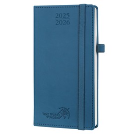 POPRUN Pocket Calendar 2025 2026 Small 16.5 x 9 cm (Aug.2025-Dec.2026) - Calendar 2025 2026 Small with PU Leather - Diary Planner 1 Week 2 Pages with Pen Loop - Navy Blue