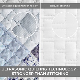 Mellanni Full/Queen Bedspread Coverlet Set - Bedding Cover with Shams - Ultrasonic Quilting Technology - 3 Piece Oversized Quilt Set - Bedspreads & Coverlets (Full/Queen, Patchwork Blue)