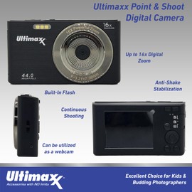 Ultimaxx Essential Point & Shoot Digital Camera Bundle - Includes: Ultra-Bright LED Light Kit with Bracket, Mini “Gripster” Tripod, Ultra-Bright LED Light Kit with Bracket & More (10pc Bundle)