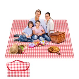 Waterproof Picnic Blanket, 3 Colors Camping Mat, Portable Beach Mat, Foldable Picnic Blanket with Handles for Outdoor Camping, Travel, Parks, Beach, Lawn (Red, L)