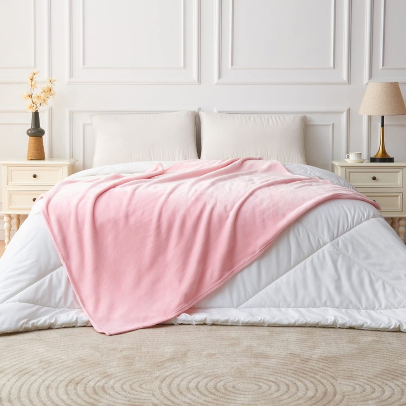 LINENOVA Fleece Throw Blanket for Couch, Sofa, Bed, Soft Lightweight