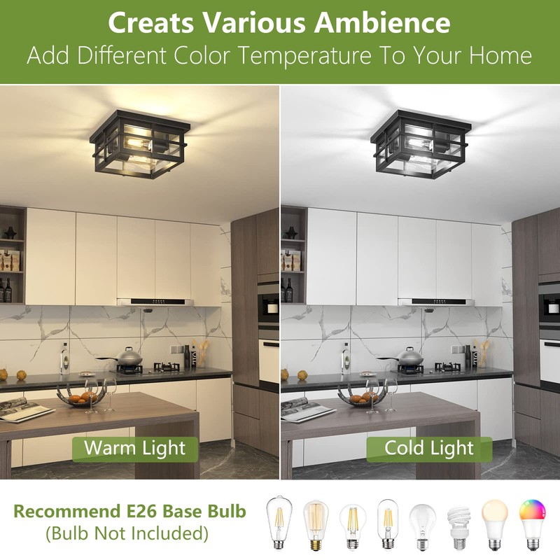 Asnxcju Modern Outdoor Ceiling Light Fixtures, 2-Light Black Flush Mount