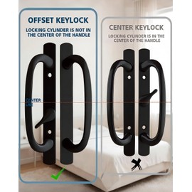 Ruigrit Offset Sliding Patio Door Handle Set with Mortise Lock & Keys | 45° Keyway | Fits 1-3/8" to 2" Doors | 3-15/16" Hole Spacing | Zinc Alloy | Non-Handed | Black Diecast