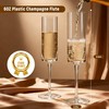 Plastic Champagne Flutes, Disposable Stemless-Look Glasses with Long Stems, Clear